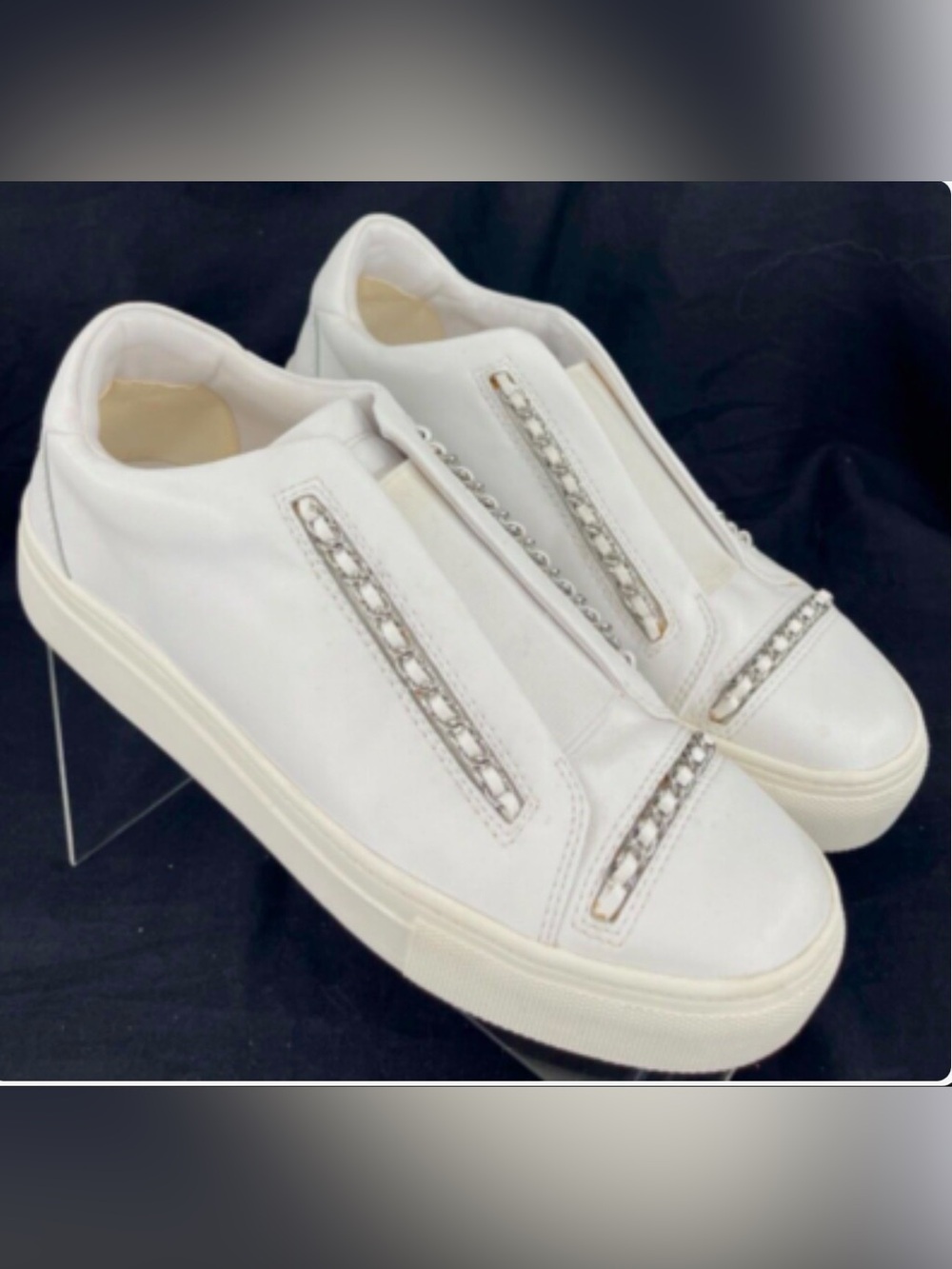 Karl Lagerfeld Paris White Chain Slip‑On Sneakers – Size 8